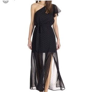 Maje Black and Silver One Shoulder Realla Dress